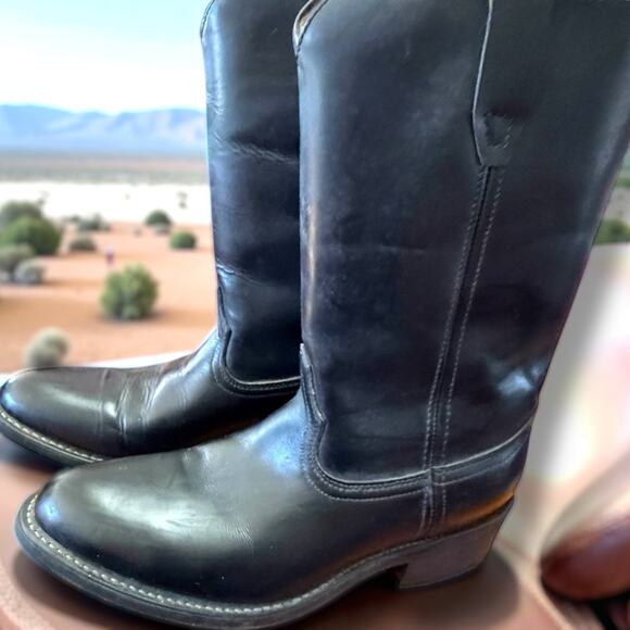 Men's Size 10EE ACME Black Leather Classic Western Boots Neoprene Soles EUC - Picture 1 of 12